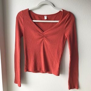 BP Cinch Front Ribbed Tee in Rust Cinnabar